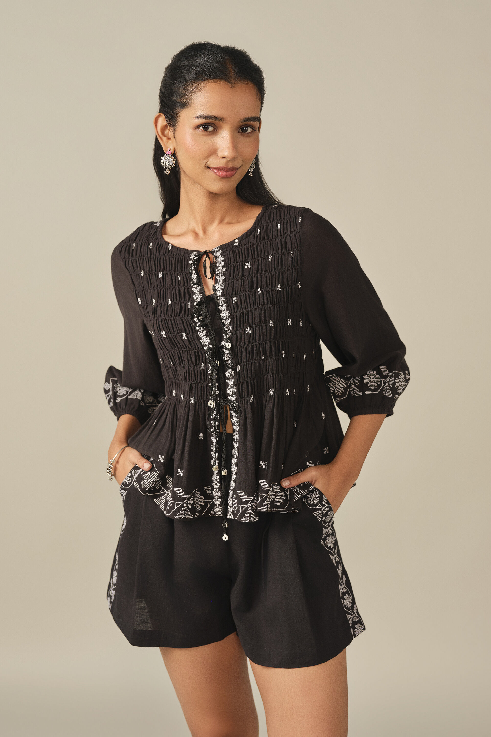 Embroidered Co-ord in Black